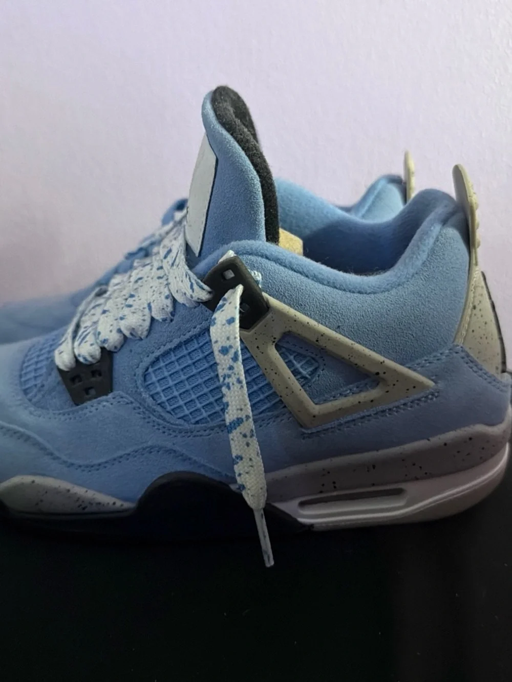 Jordan Kids Light Blue Suede Retro Sneakers with Speckled Laces